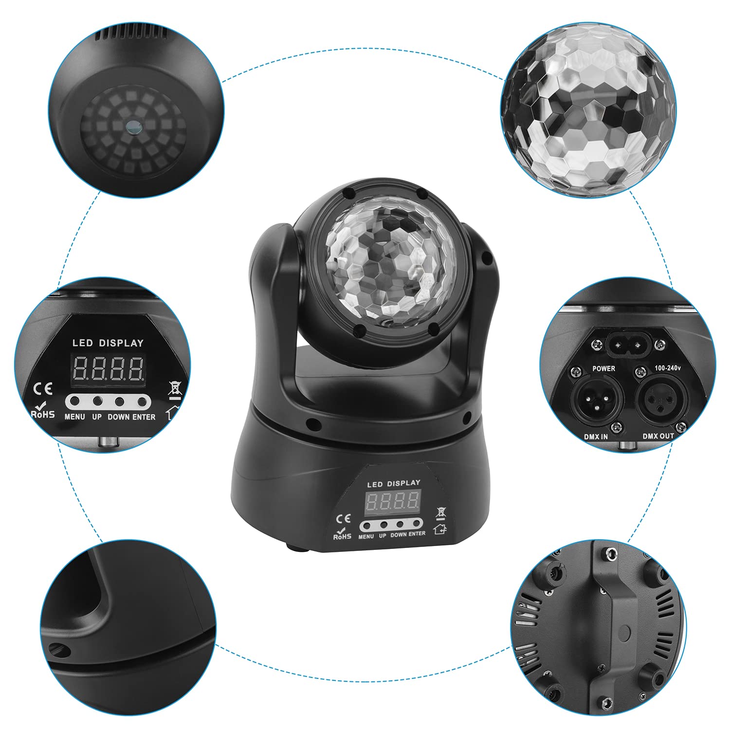Mini Discoteca Testa Mobile, RGBW LED Effetto Caleidoscopio Bifacciale Moving Head 4 Modalità di Controllo per Partito Palcoscenico Bar Matrimonio Dal Vivo