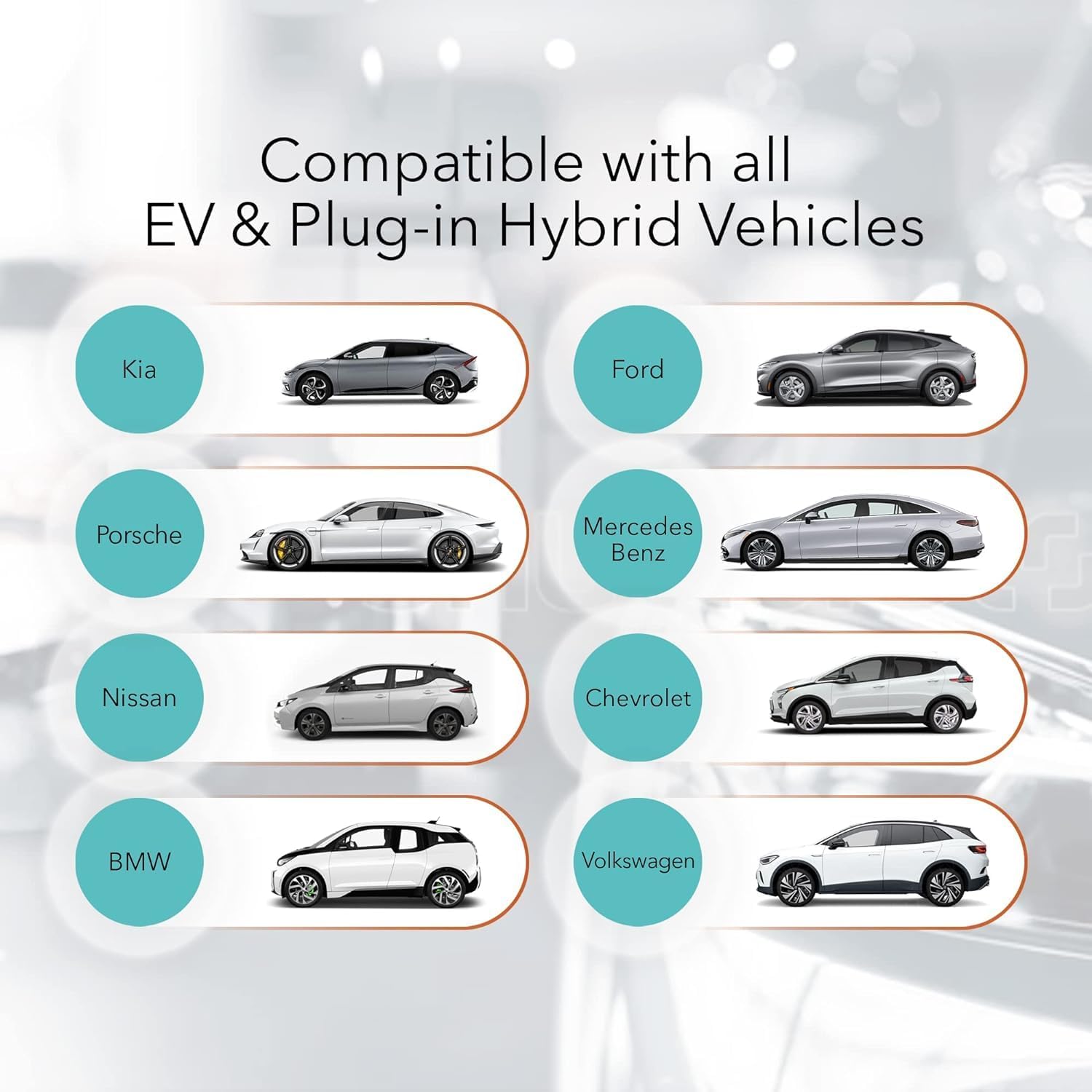 Diagram showing various EV brands compatible with J1772 standard