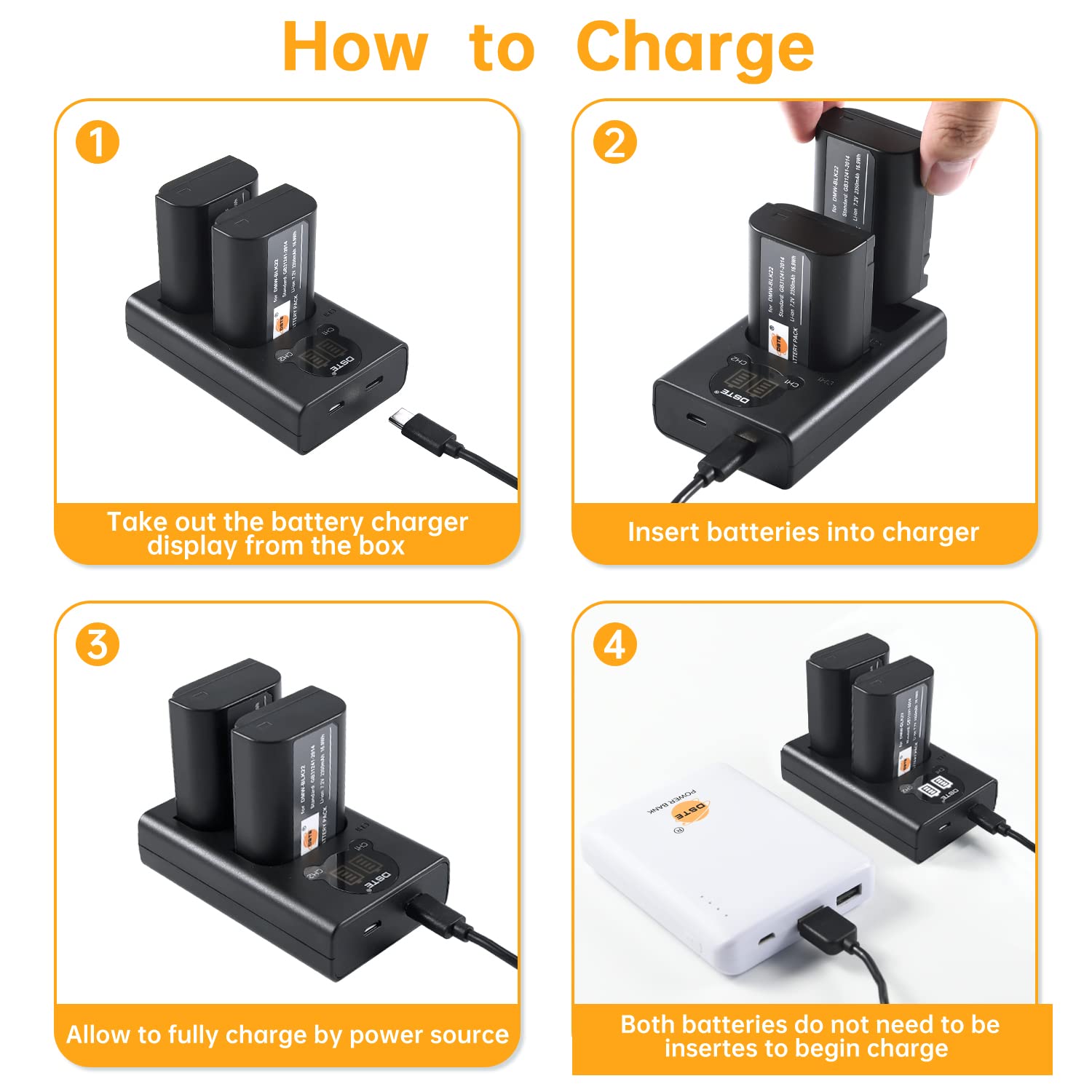 DSTE Lot de 2 batteries de rechange DMW-BLK22 + double chargeur USB avec écran LCD compatible avec Panasonic DC-S5 DC-S5KK Lumix DC S5 S5K G9 GH5 GH5 II GH5 II GH5S Lumix DC-G9 II Camera, Sigma BP-61