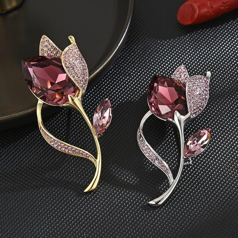 Image of Rhinestone Flower Brooch Austrian Crystal Flower Pin 18k Gold Plated Floral Brooch Lapel Pin Jewelry Mother's Day Birthday Gifts for Mom Wife
