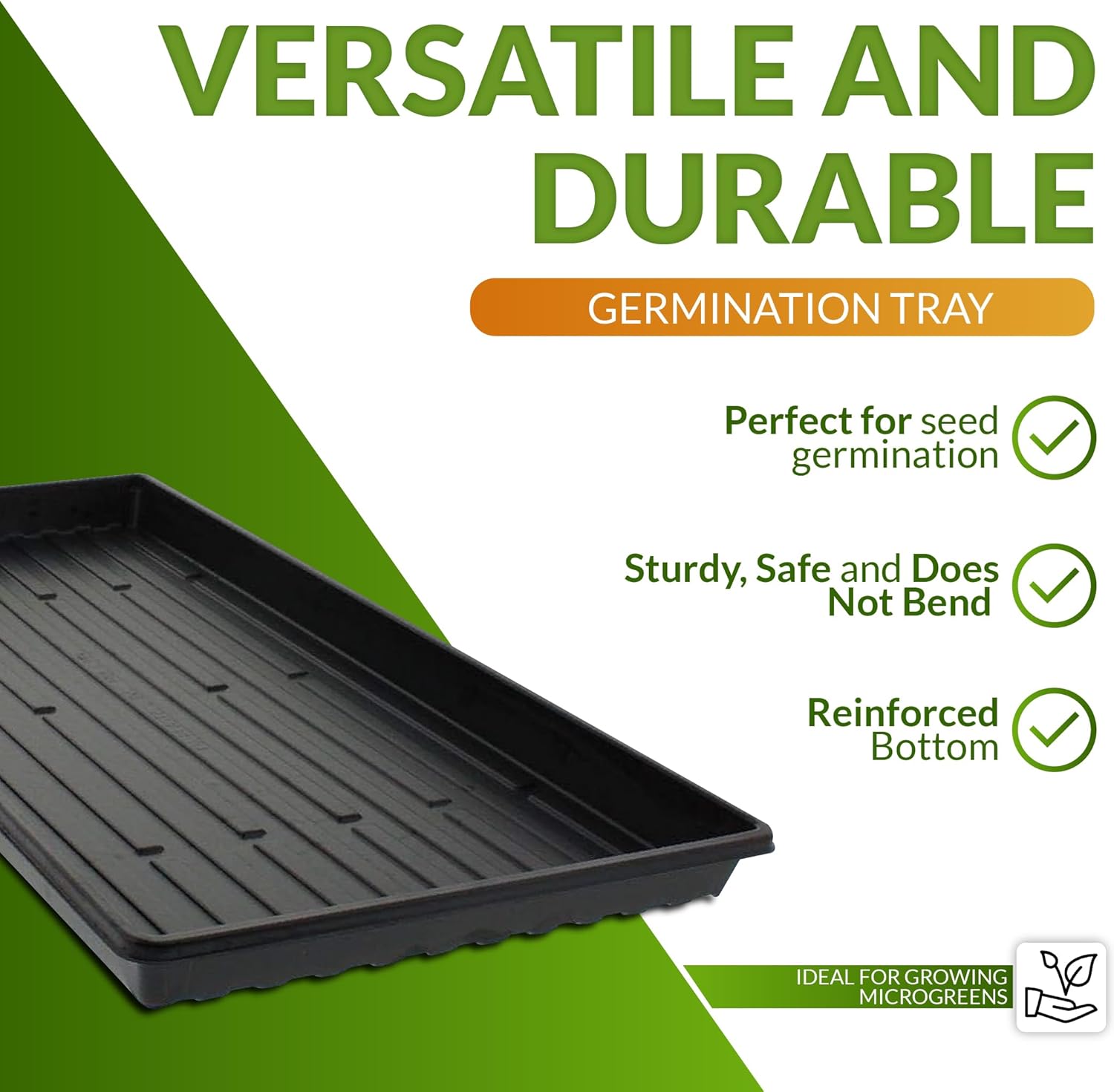 1020 Black No Holes Microgreen Trays, 25 Pack - Heavy Duty Shallow Germination Trays for Seedlings, Sprouts & Hydroponics - Indoor Use