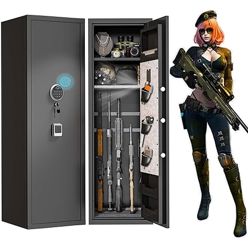 Gun Safe for Rifles and Pistols, 10-15 Large Gun Cabinet Gun Safes for Home Adjustable Rack and Biometric Fingerprint Locking Cabinet, Fireproof, No Assembly Required (11.81"D x 13.78"W x 57.09"H)