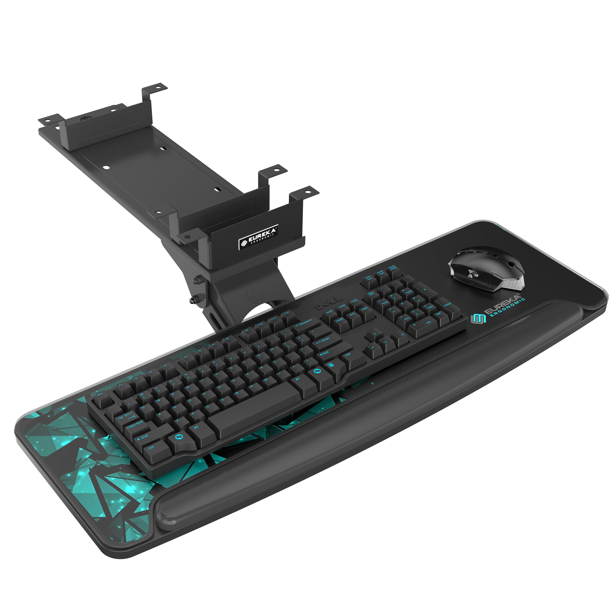 EUREKA ERGONOMIC Plateau de Souris et Clavier réglable en Hauteur sous Le Bureau, Grand tiroir Noir Coulissant pivotant pour Clavier d'ordinateur avec Tapis de Souris pour Jeu, Bureau à Domicile