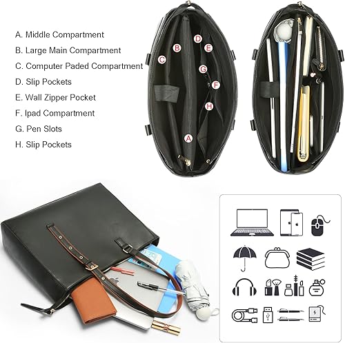 Miniatura 4 de CHIENTUNG Leather Laptop Tote Bag for Women Large Professional Briefcase Work Bag with 4 Compartments Up to 15.6 inch