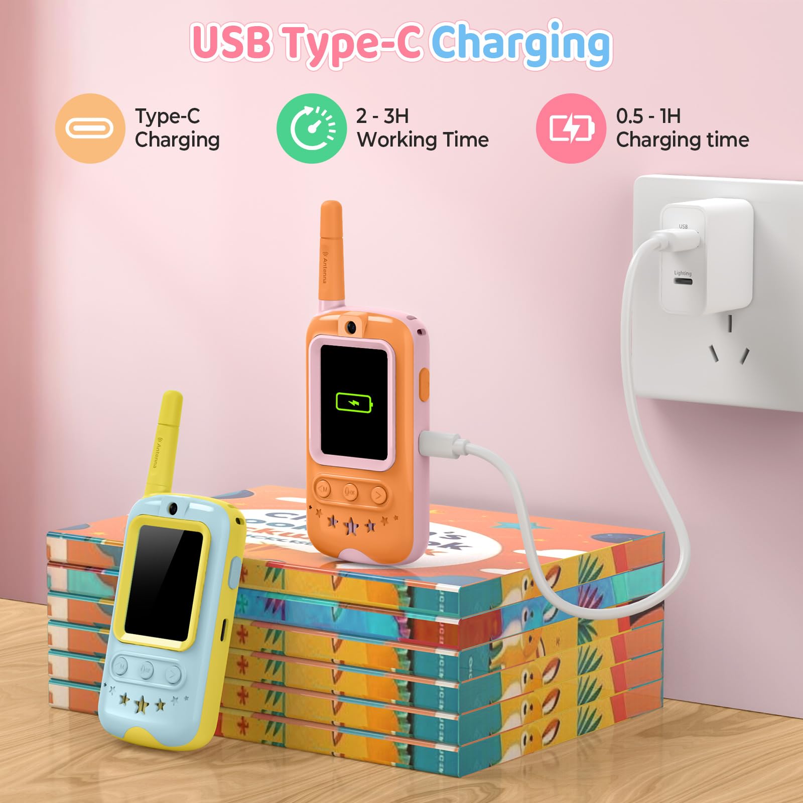 Walkie Talkie Bambini, Radioline Walkie Talkie con Videocamera HD e Cambia Voce, Gioco Interattivo, Regalo Ragazzi e Walkie Talkie per Bambine (Giallo + Arancione)