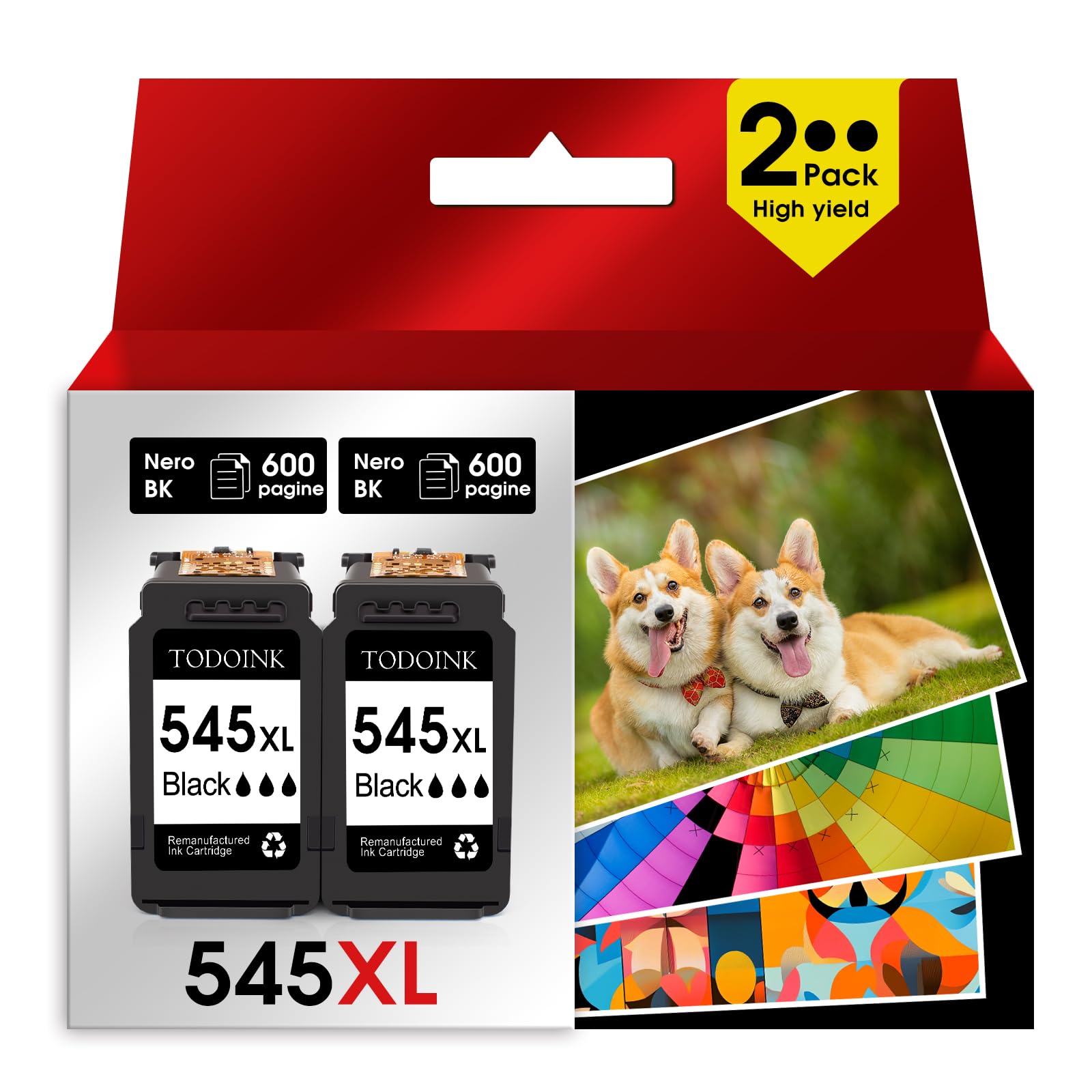 TODOINK 545XL Cartucce Cartucce d'inchiostro Sostituzione per Canon 545 XL PG 545 PG-545 XL Multipack per MX490 MX495 MG2550s MG2550 TS3150 TS3151 TS3350 TR4550 TR4551 (2nero)