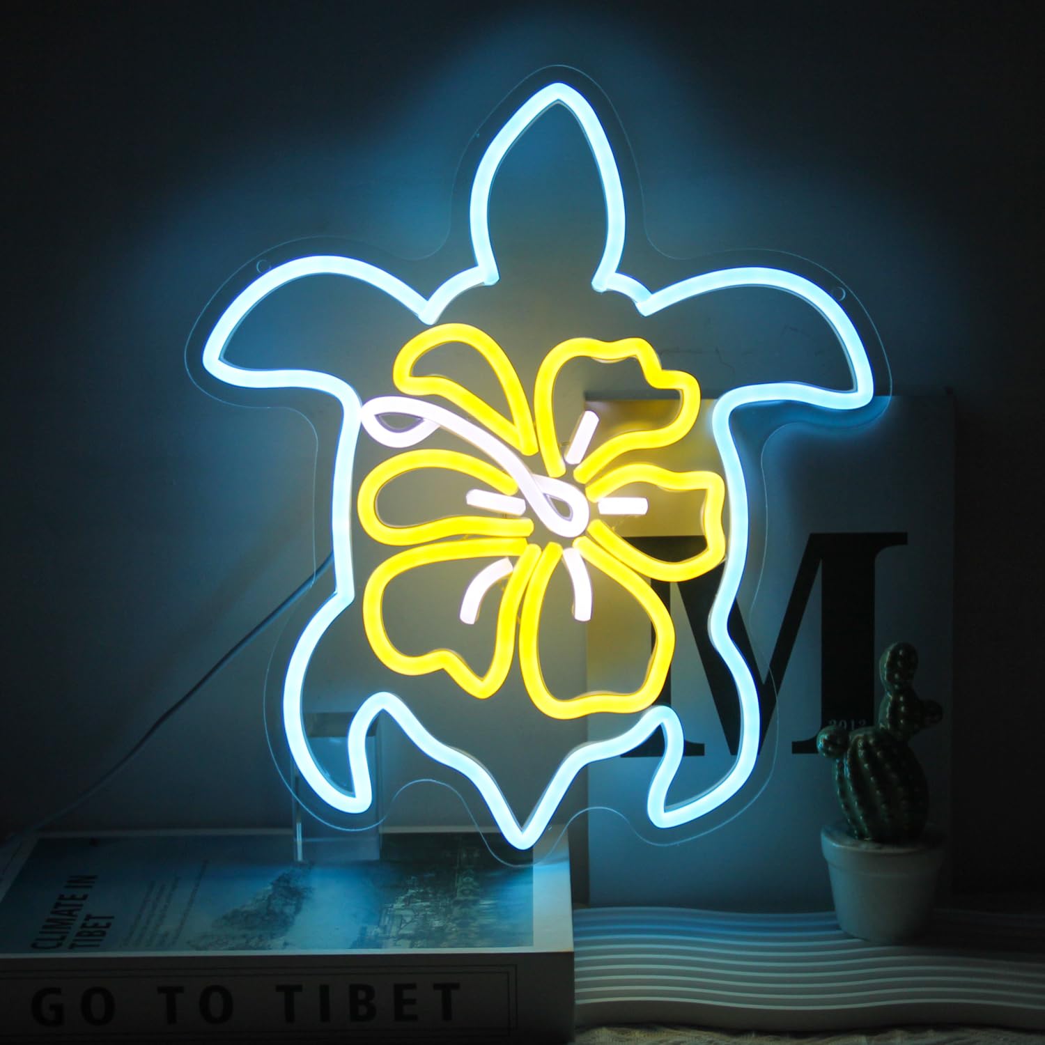 Sea Turtle Hibiscus Neon Signs for Wall Decor Blue Turtle Neon