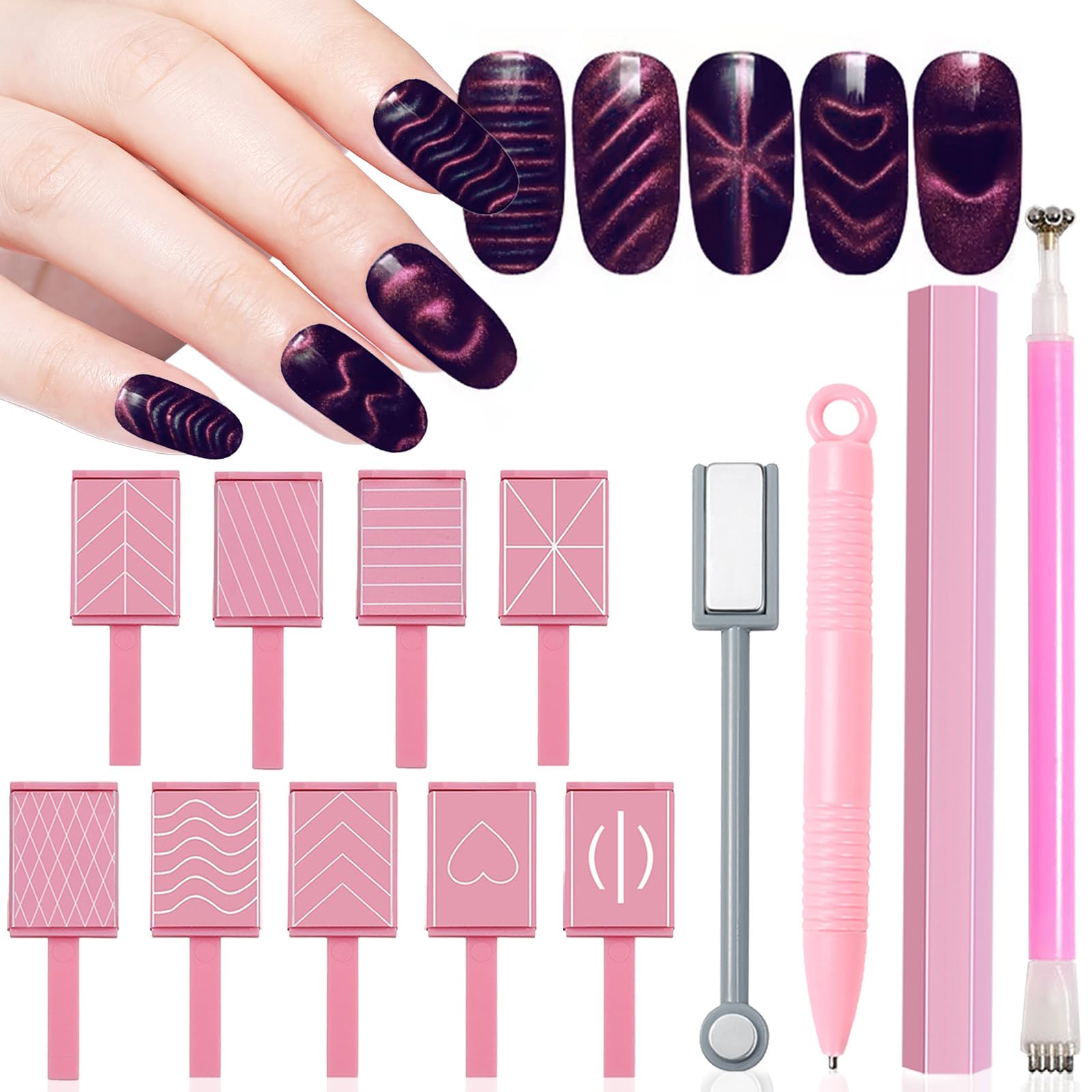 SILPECWEE 13Pcs Cat Eye Magnet for Nails, Super Magnetic Nail Polish Magnet Cat Eye Gel Nail Polish Magnet 3d Cat Eye Magnetic Wand Nail Magnets For