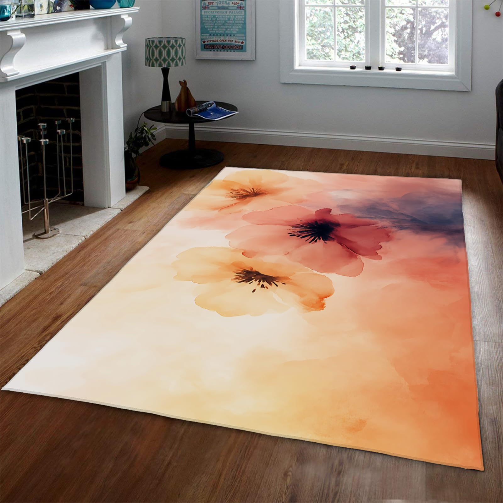Tapis aquarelle fleurs doux et antidérapant pour entrée et salon