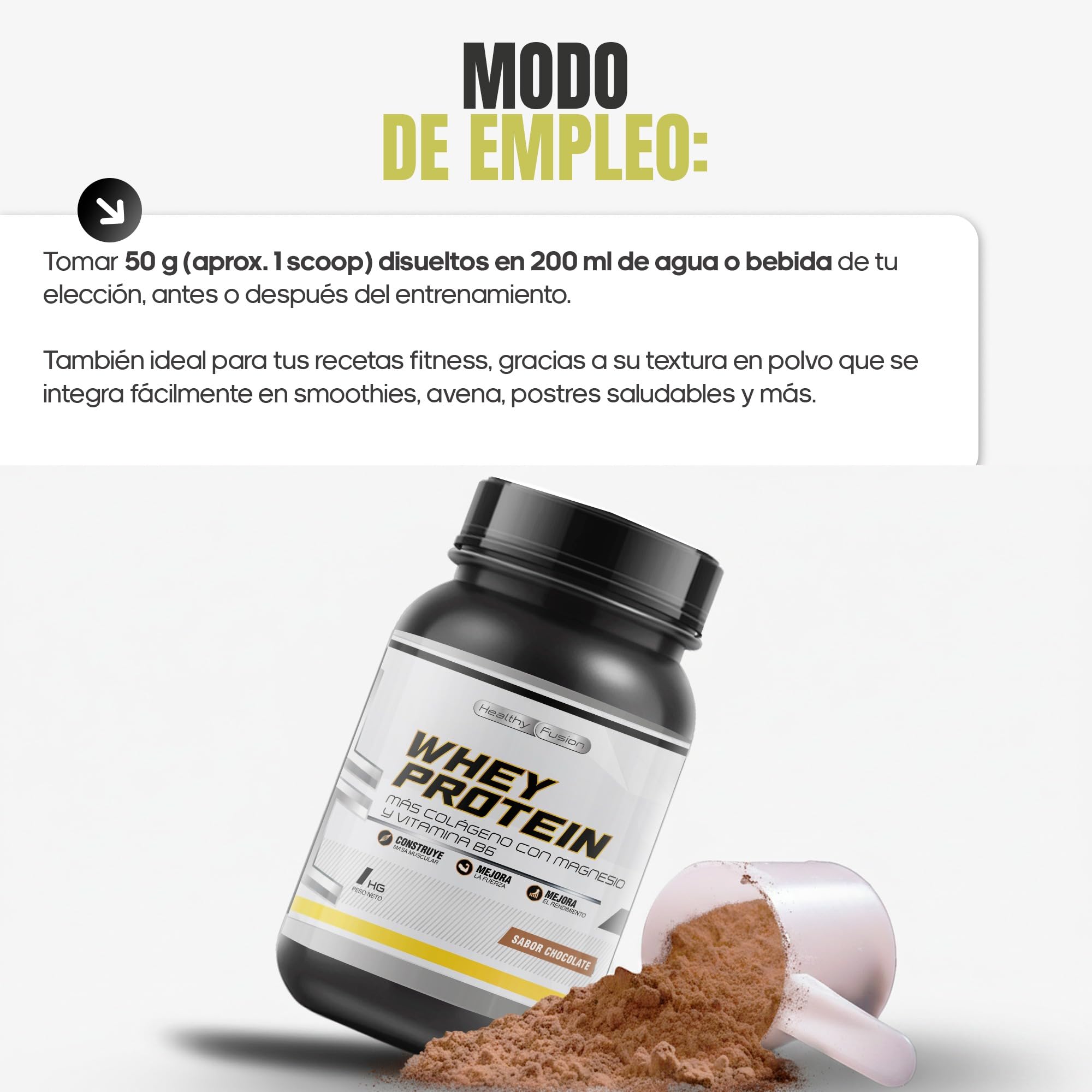 Whey Protein 1KG | 43g Proteína/dosis | Proteína en polvo, BCAA, Glutamina, Colágeno, Magnesio y Vitamina B6 | Aumenta Masa Muscular, Fuerza, Recuperación | Alta Disolución, Fácil Digestión Chocolate