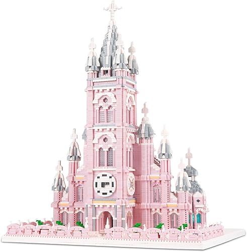 Geniteen Micro Mini bloques de construcción modelo de iglesia rosa conjunto de construcción modelo de arquitectura famosa, kit de construcción, 7017