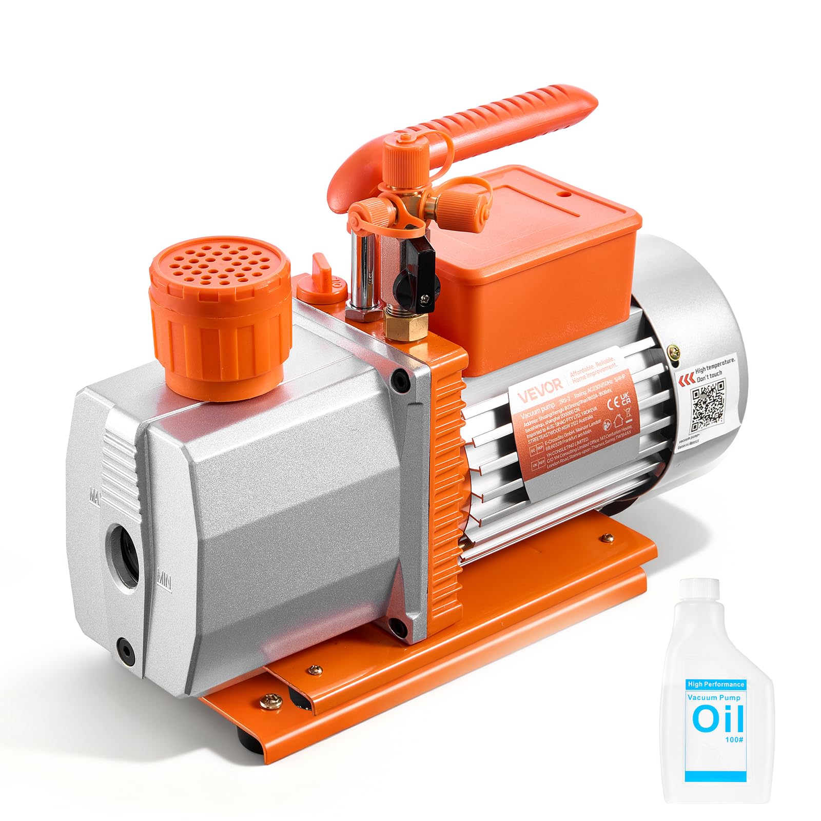 VEVOR Vakuumpumpe 7 CFM 198 L/min 2-stufig 550 W 4-poliger Motor für R134a R22 R410a R1234YF R32 Kfz-Klimaanlagen Harzentgasung