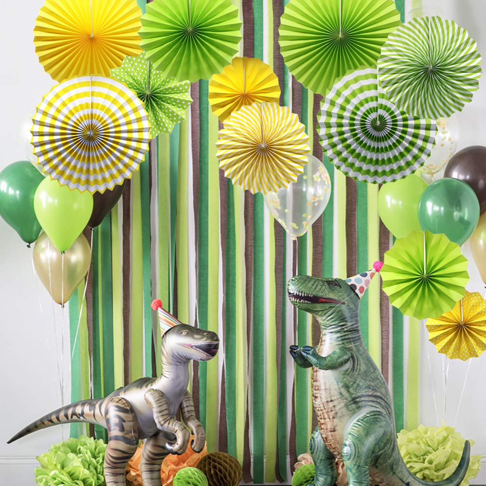 ADLKGG 6-Pack Green Round Hanging Paper Fans Wall Decor, Party Decorations 1