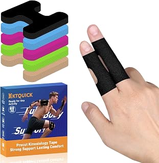 KTQUICK Precut Finger Kinesiology Tape, 40 PCS, 20% Stronger Adhesive,Black