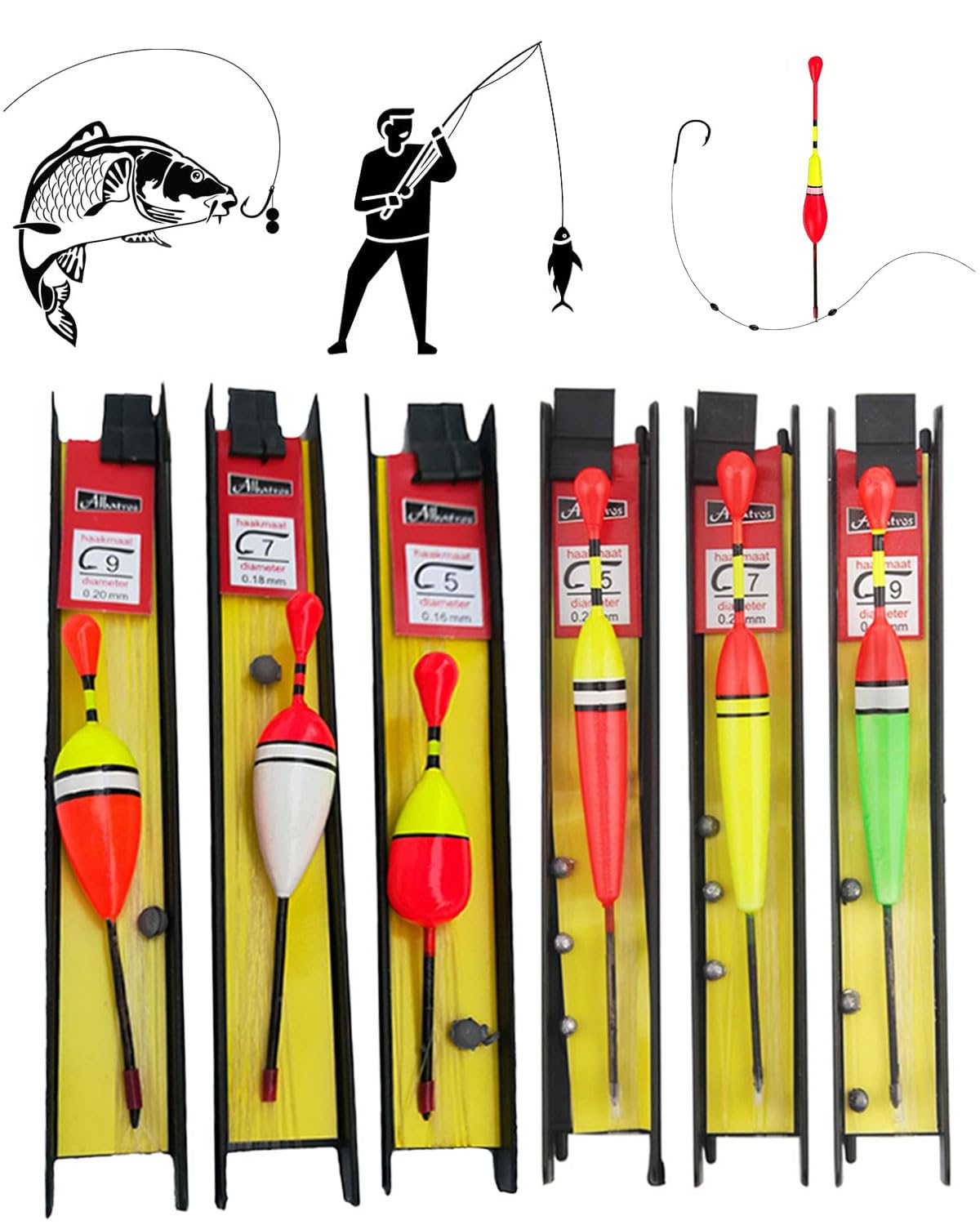 KGDUYC Fishing Floats Set Fishing Floats 6 Pieces Fishing Floats Set with Plumb Lead, Fishing Line and Hook (5#, 7#, 9#) for Coarse Fish, Trout, Eel, Zander, Ideal for Lake, River, Stream and Pond