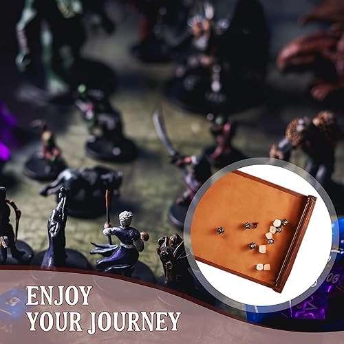 Miniatura 7 de Bandeja de dados plegable para dados de cuero con desplazamiento para dados caja de almacenamiento compatible con juegos de mesa RPG (marrón, 2