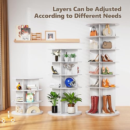 Miniatura 8 de Torre giratoria para zapatos, zapatero giratorio de 6 niveles, zapatero giratorio de 360 para armario, organizador de torre vertical de zapatos,