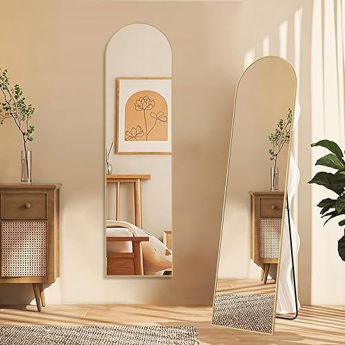 NEWBULIG Espejo arqueado de cuerpo completo, espejo de pie de 59 x 16 pulgadas con marco de aleación de aluminio para dormitorio, sala de estar,