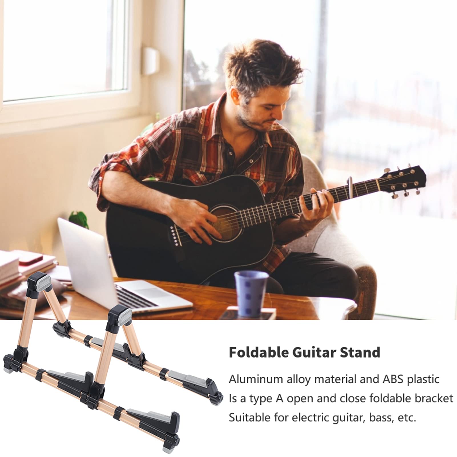 Doppelter vertikaler Boden-Gitarrenständer, faltbar, Universal-Bass-Ukulele-Musikinstrument, robuste Aluminiumlegierung, ABS-Kunststoff, faltbar, leicht zu tragen, für akustische