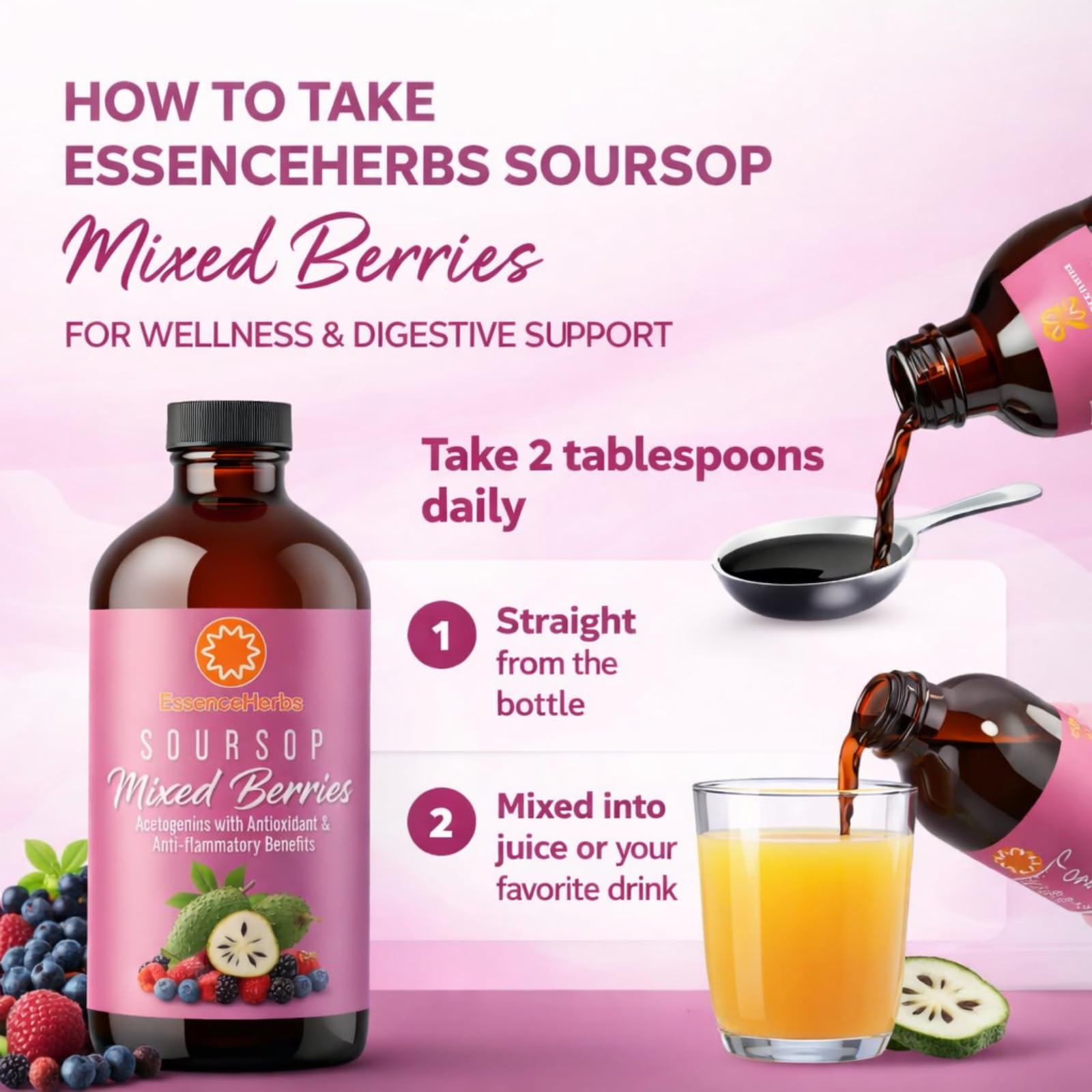 Soursop Bitters Liquid with Mixed Berries, Gut & Digestive Support, Antioxidant Herbal Supplement with Soursop Leaves, Moringa, Black Seed & Turmeric, 16 fl oz — Amazon image 5