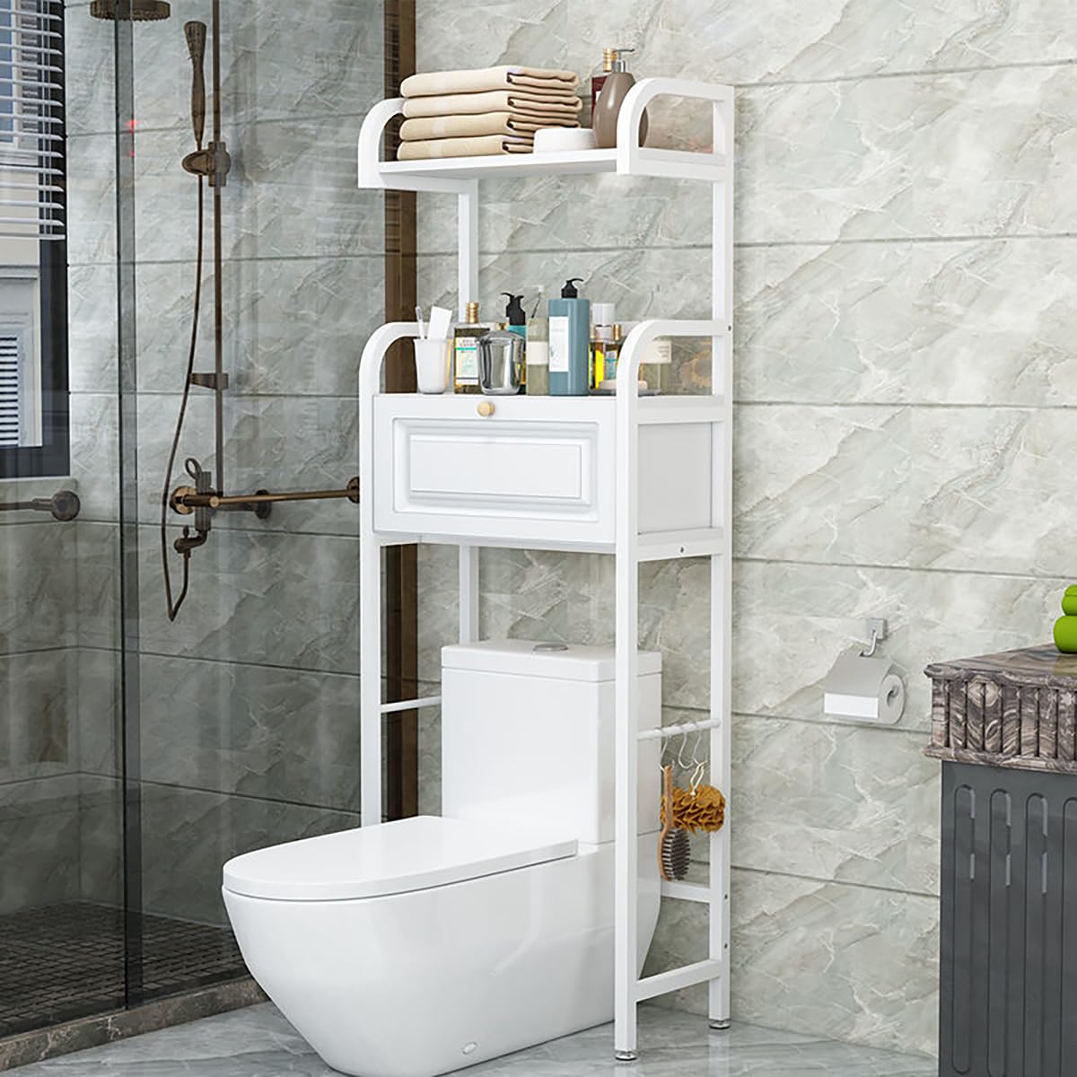 Étagère de rangement pour salle de bain au style épuré et armoire de rangement