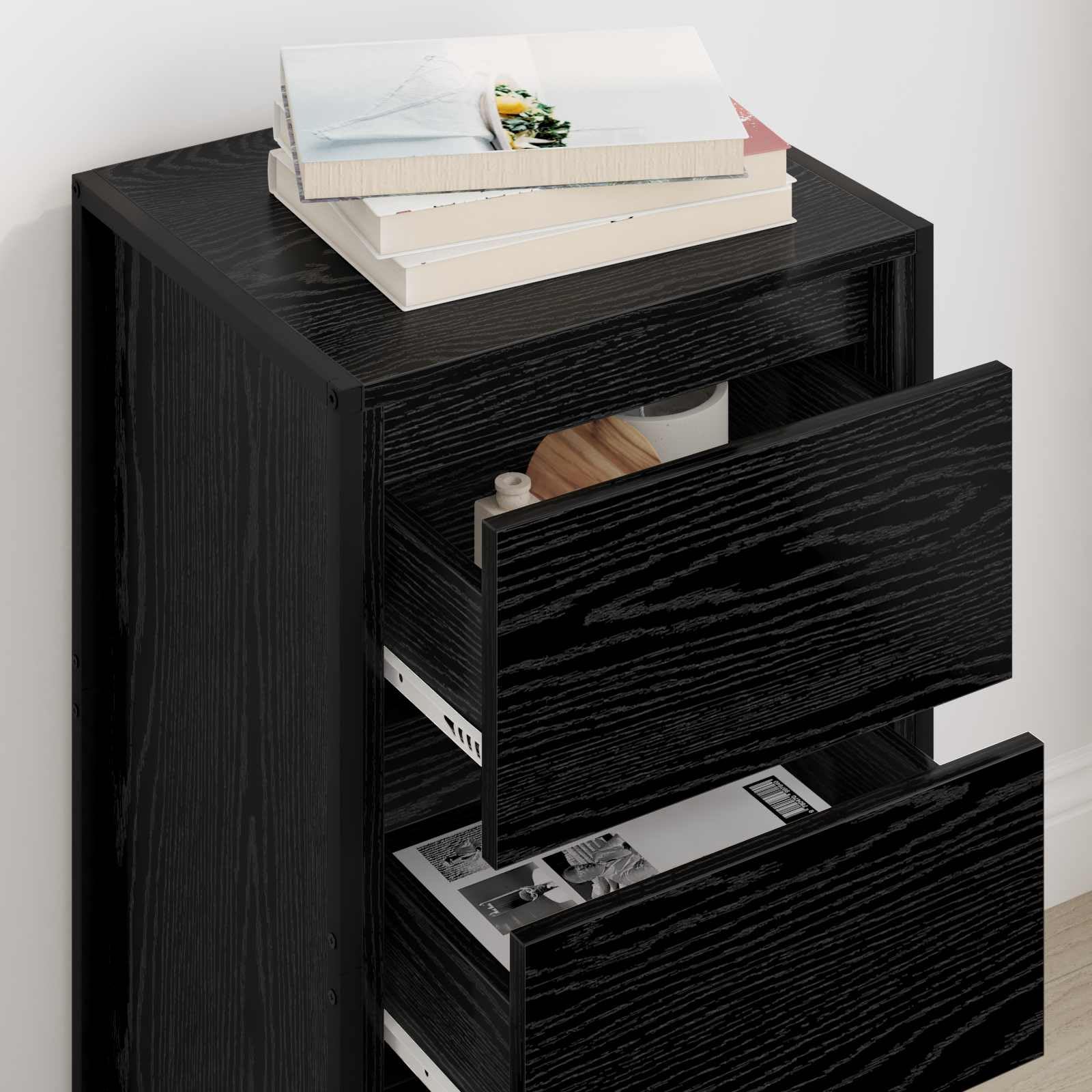 Aparador de madera de roble negro, 42 x 36 x 75,5 cm, con cajón, diseño industrial, armario para salón, pasillo, cocina