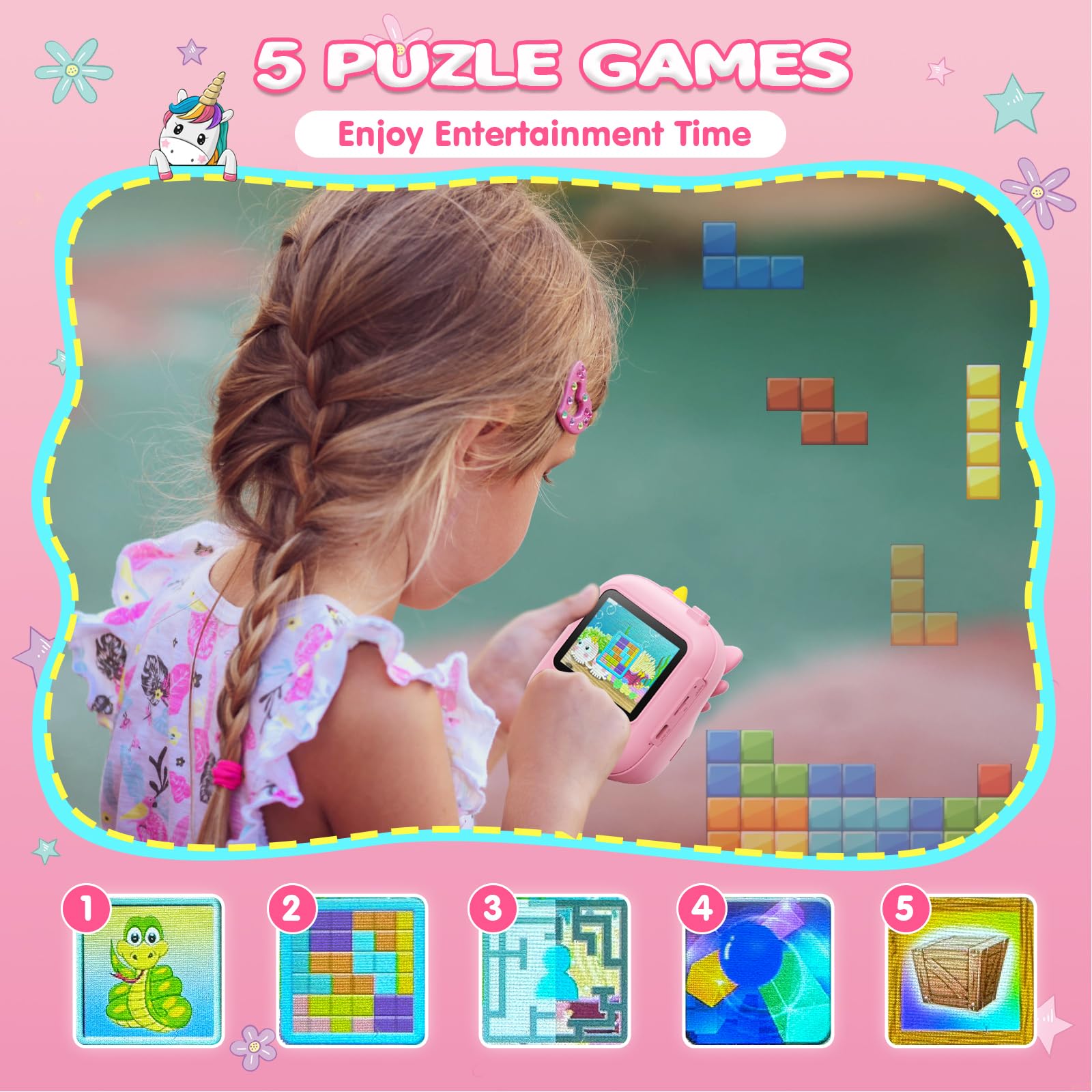 CAMCLID Macchina Fotografica Bambini Istantanea, 2,4 Pollici Digitale Fotocamera Bambini con 32GB TF Scheda e Carta Fotografica per Stampa, Regalo di Natale per Bambini dai 3-12 Anni(Rosa)