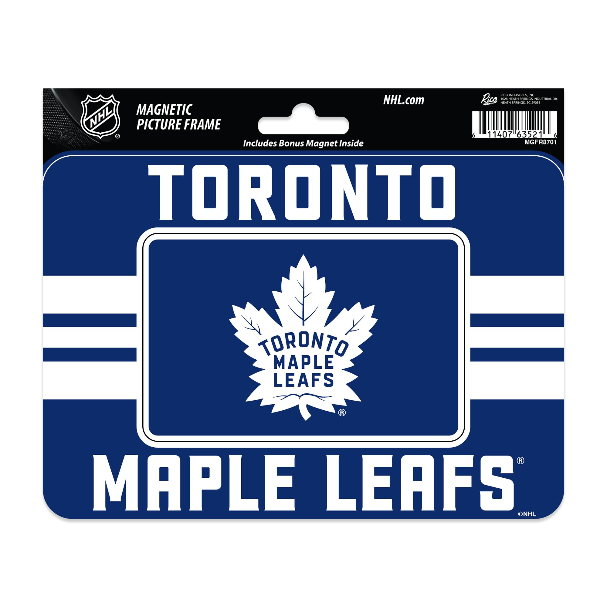 Rico Industries NHL Hockey Toronto Maple Leafs Stripes Magnetic Picture Frame (5"x6.75") & Magnet Combo Set - Home Décor - Regrigerator, Office, Kitchen