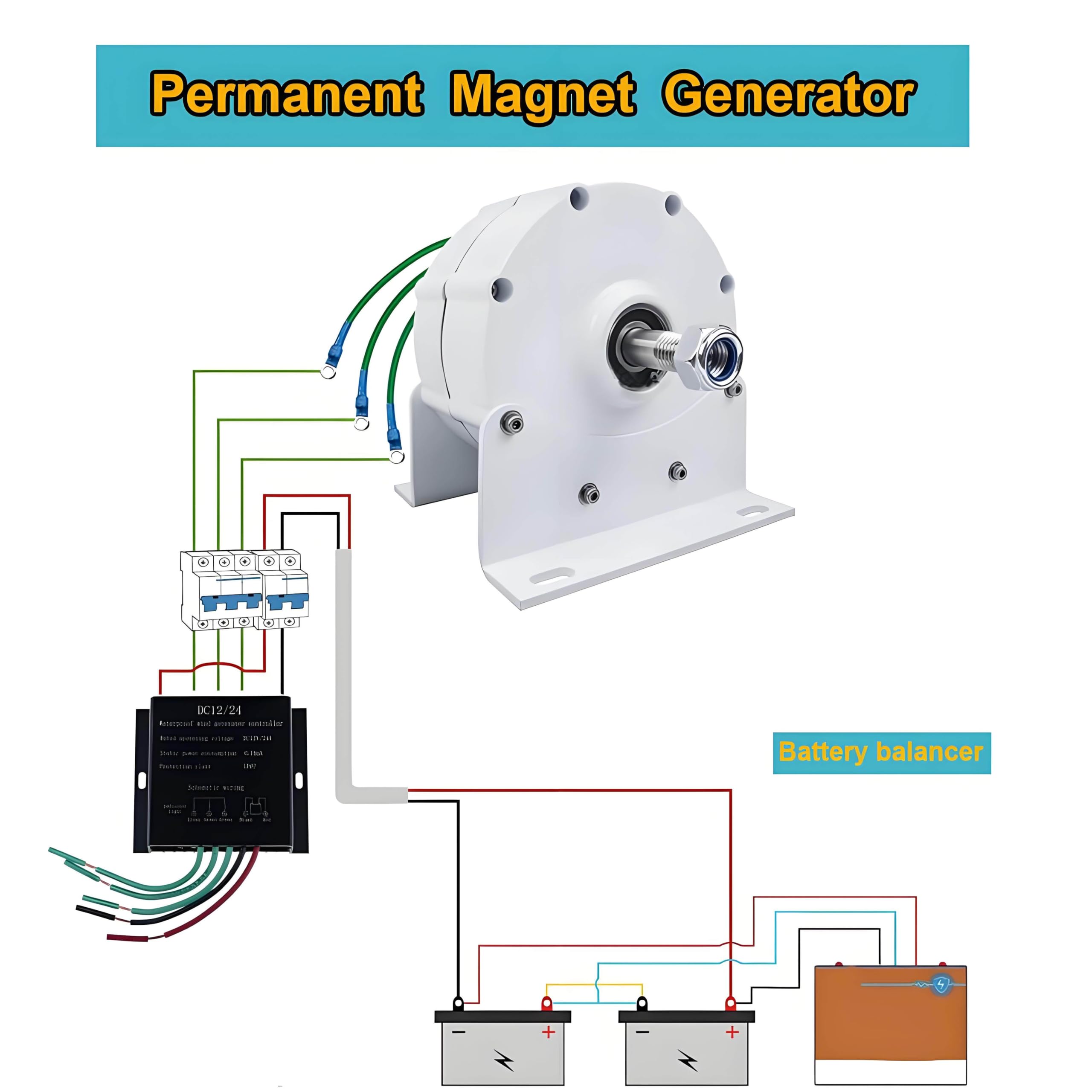 Nérateur à aimant permanent 12 000 W à faible tr/min 12 V/24 V/48 V 3 PhBrushless avec contrôleur de dissipation de la chaleur, économe en énergie pour les applications d'eau et de vent