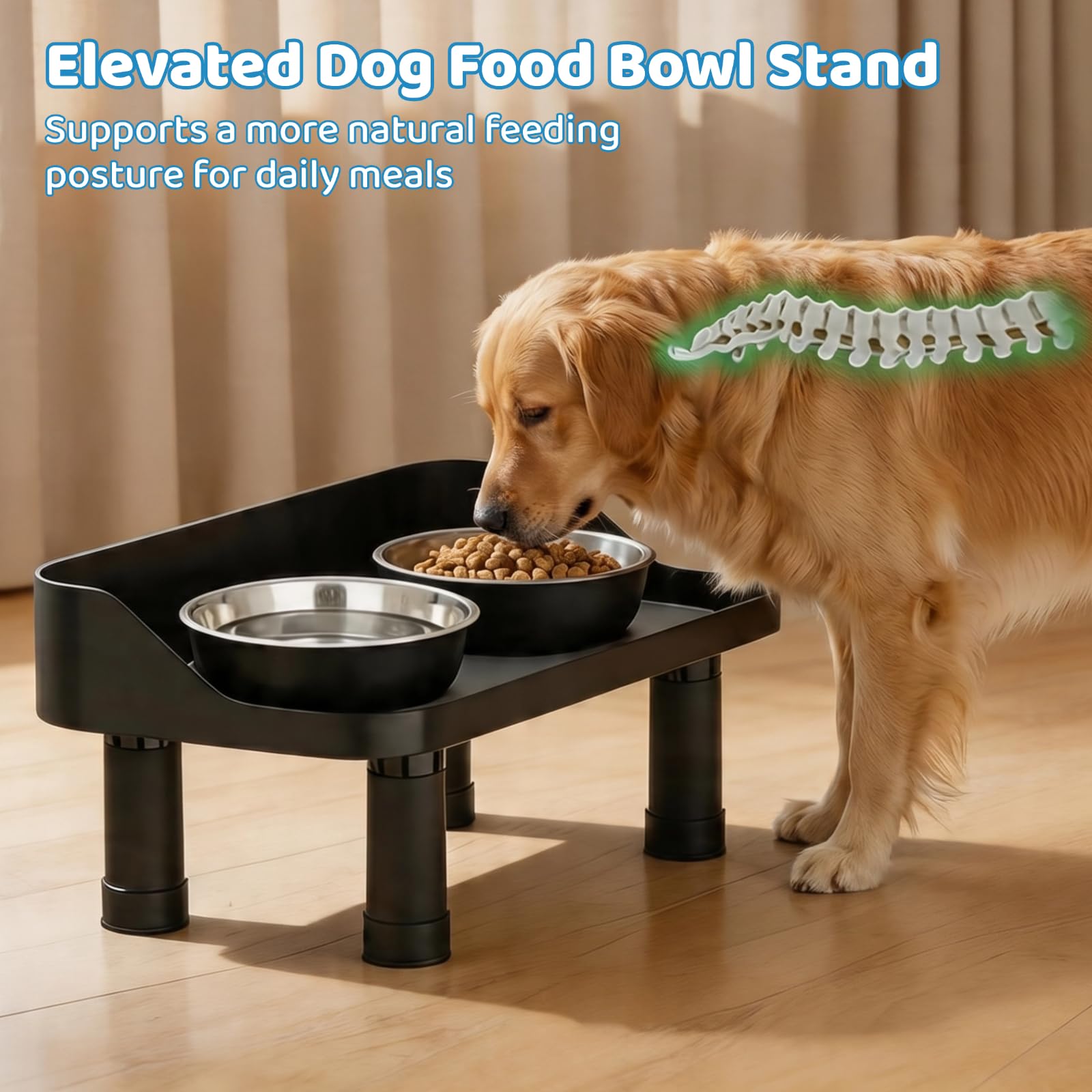 Comedero para perros elevado, barra de alimentación ajustable con protección contra salpicaduras, alfombrilla de silicona, pies antideslizantes, plataforma para comida y agua para perros y gatos