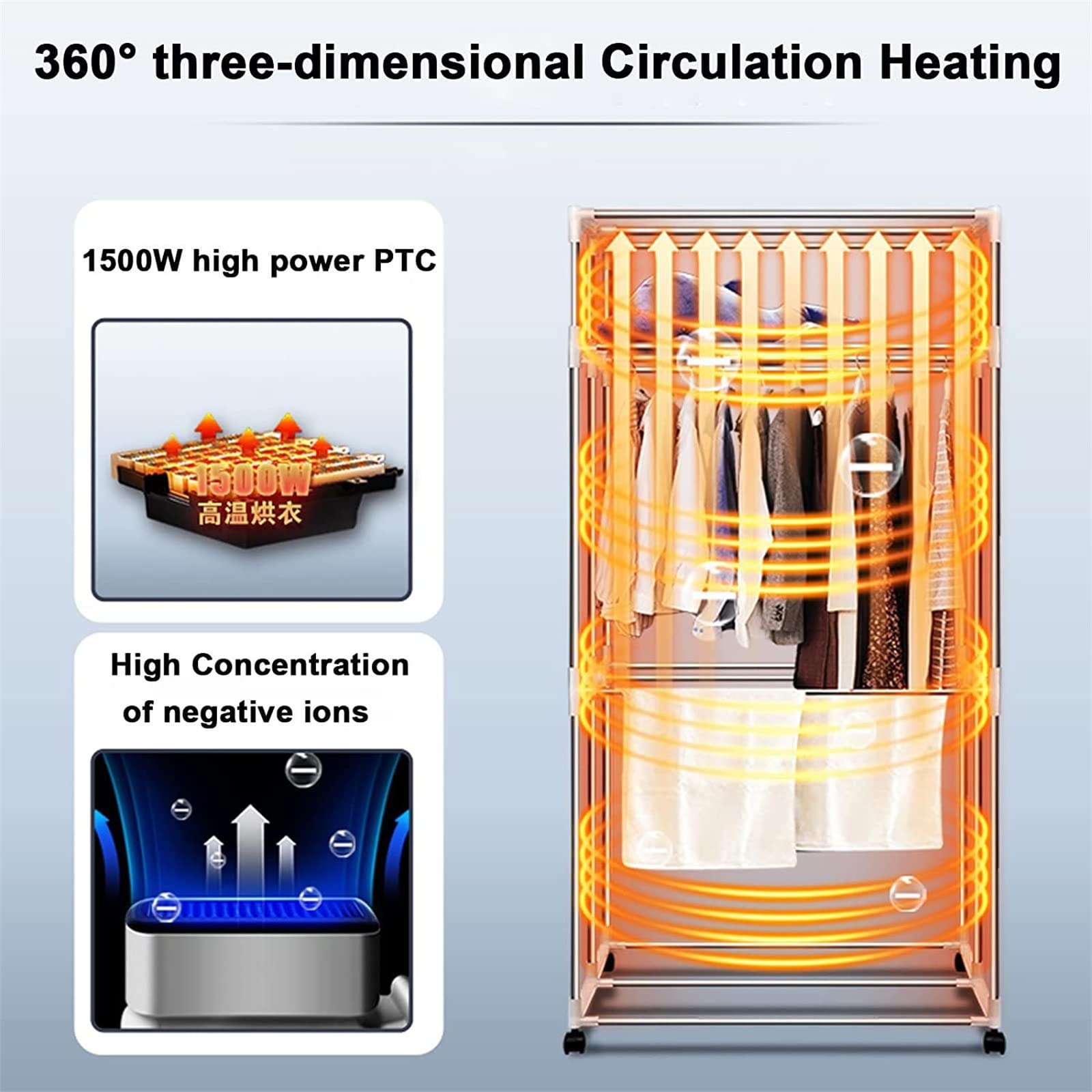 2000W Lntelligent calentó el aireador de la ropa, secador de ropa eléctrico, estantes de acero inoxidable de secado de ropa de doble capa secador de energía eficiente, baja energía calentó aireadore