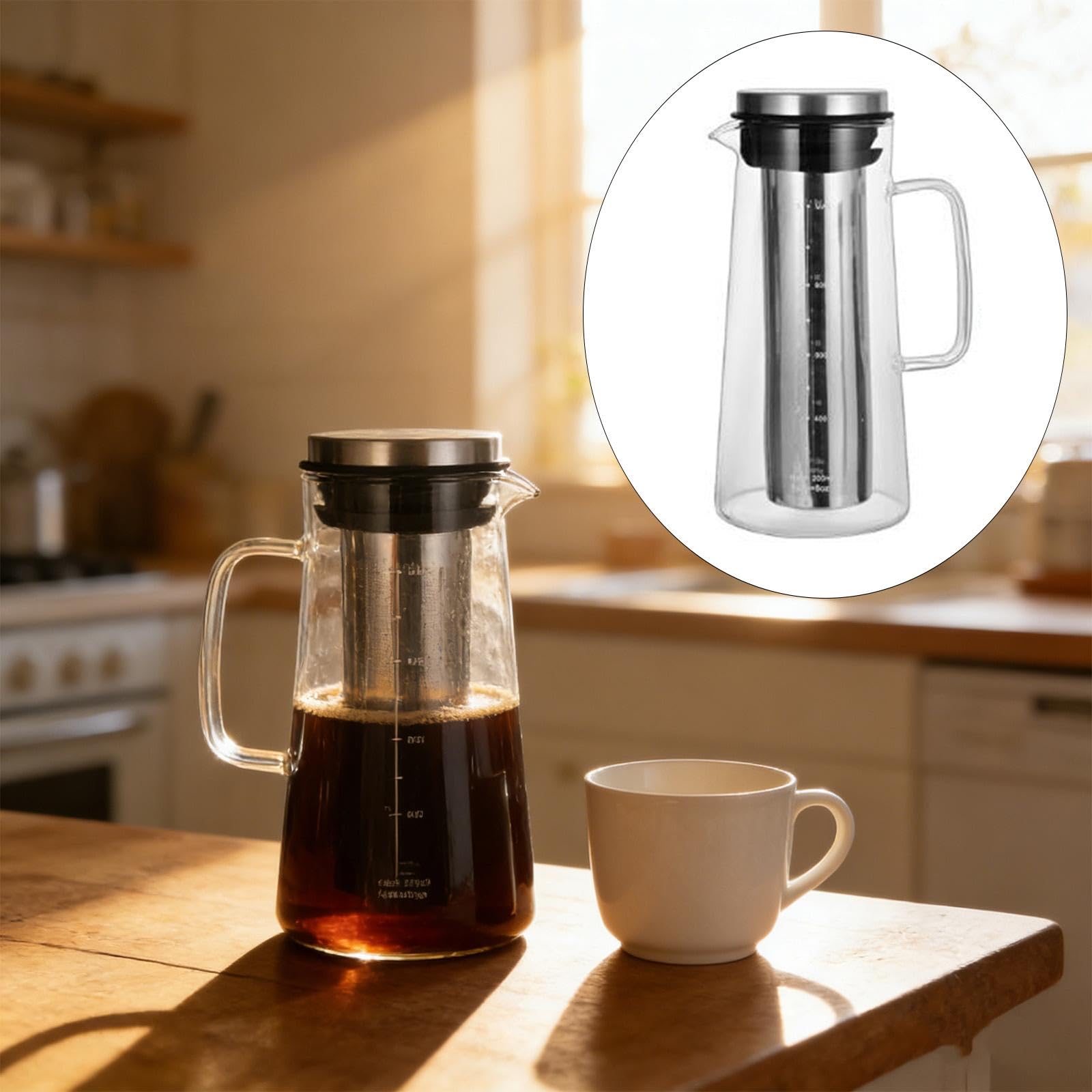 Gralara Macchina per caffè Freddo, caraffa in Vetro, infusore per tè con beccuccio per Bevande a Base di Succo di Frutta e tè, 1000 Ml 23x10.5 Cm