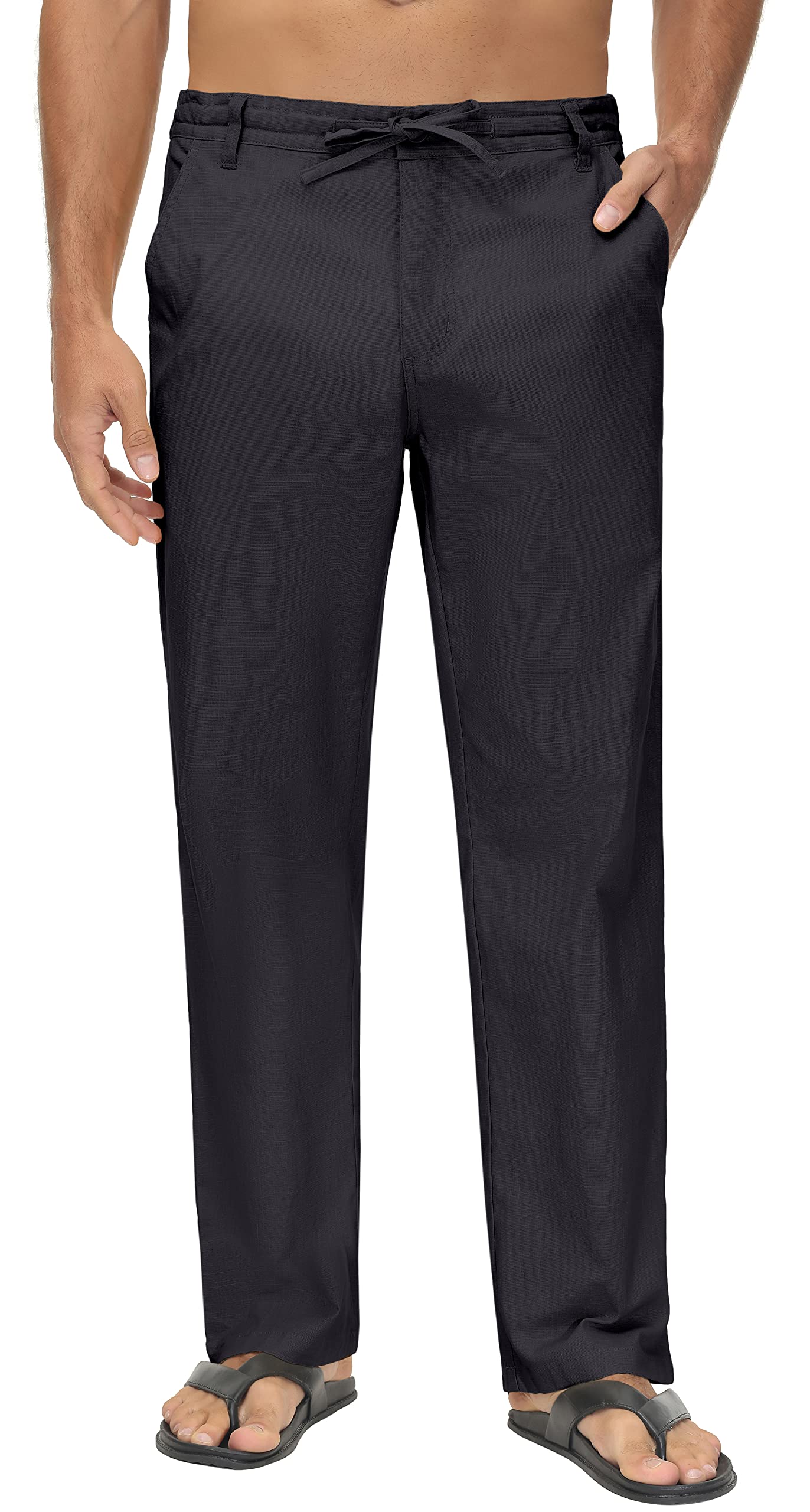 Janmid Men's Linen Pants Casual Elastic Waist Drawstring Yoga Beach Trousers