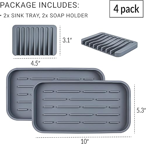 Miniatura 6 de UHMER Bandeja de silicona para fregadero y jabonera autodrenante, paquete de 4, soporte de esponja de silicona multiusos y bandeja para fregadero de