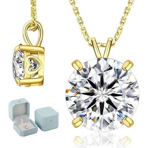 KRKC&CO Moissanite Necklace for Women, Sterling Silver Lab Solitaire Pendant for Her, 4-Prong, GRA, Gift for Anniversary, Birthday, Wedding - to Wife, Mom, 0.5/1/2/3/4CT White Gold Jewelry