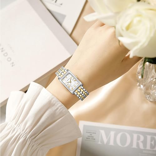 Miniatura 5 de Relojes para mujer, pulsera vintage, esfera romana, caja rectangular, reloj dorado, impermeable, con herramientas