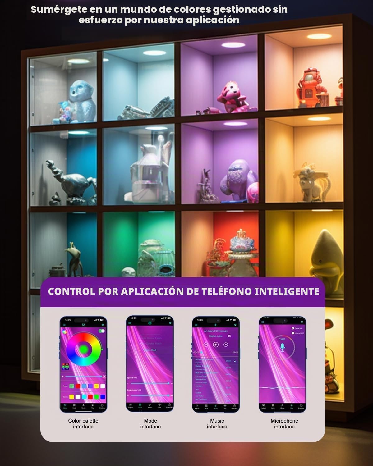 Kit de Iluminación Bajo el Gabinete, Luces LED RGB Inteligentes con Control Remoto, Control de APP, Sincronización de Música, Modos de Escena, Luces LED de Cambio de Color