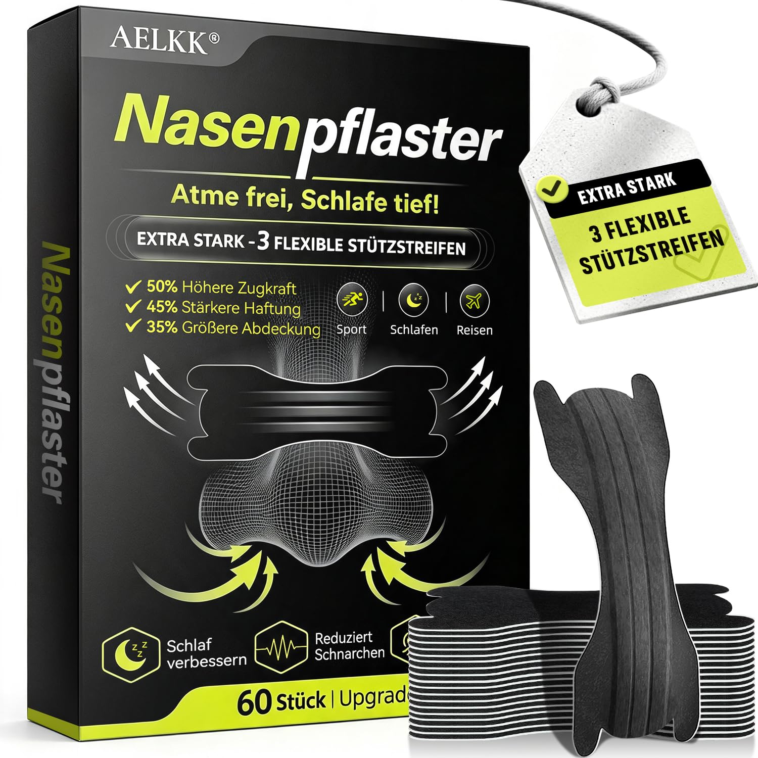 Nasenpflaster Schnarchen 60 Stück Anti Schnarch Nose Strips Sport & Schlaf