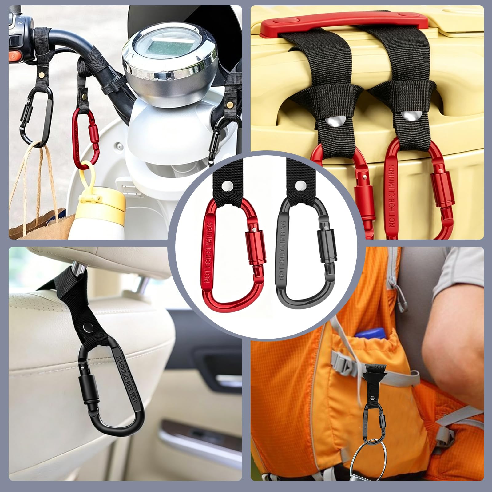 Mousquetons en D avec Fermeture à Vis et Sangle pour Travail Camping Moto Voiture