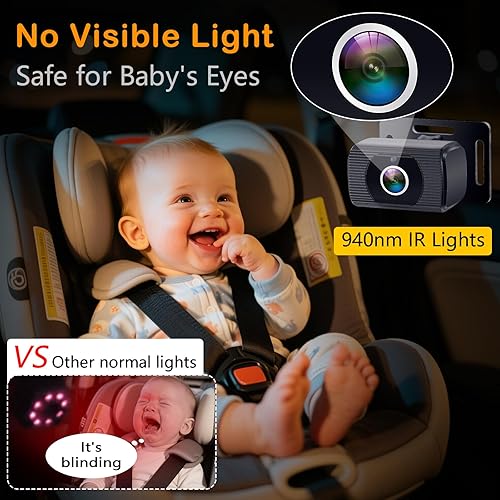 Miniatura 4 de Rohent Cámara de coche para bebé HD 1080P - Monitor infantil orientado hacia atrás con visión nocturna Cámara de coche para bebé Lente gran angular