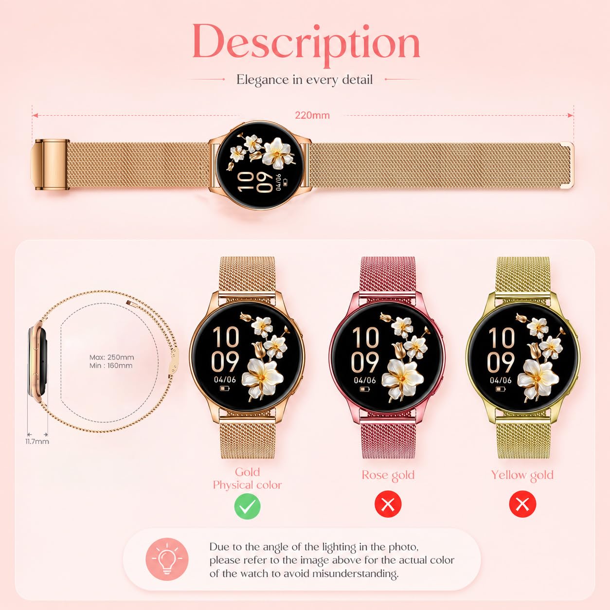 Orologio Smartwatch Donna con Chiamate Bluetooth: 1.32" AMOLED Smart Watch da Cardiofrequenzimetro Pressione Sanguigna Sonno Sport Contapassi Impermeabile IP68 Fitness Watches per Android e IOS