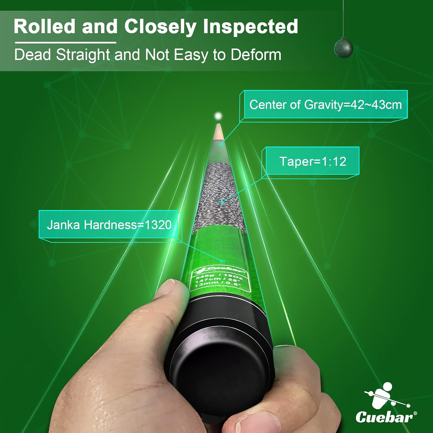 CUEBAR Billiard Pool Cue Stick 58 Inch 2-Piece, Commercial/House Pool Cues, Hand-Painted Pool Stick for Men Women - Green,19 Oz : Sports & Outdoors