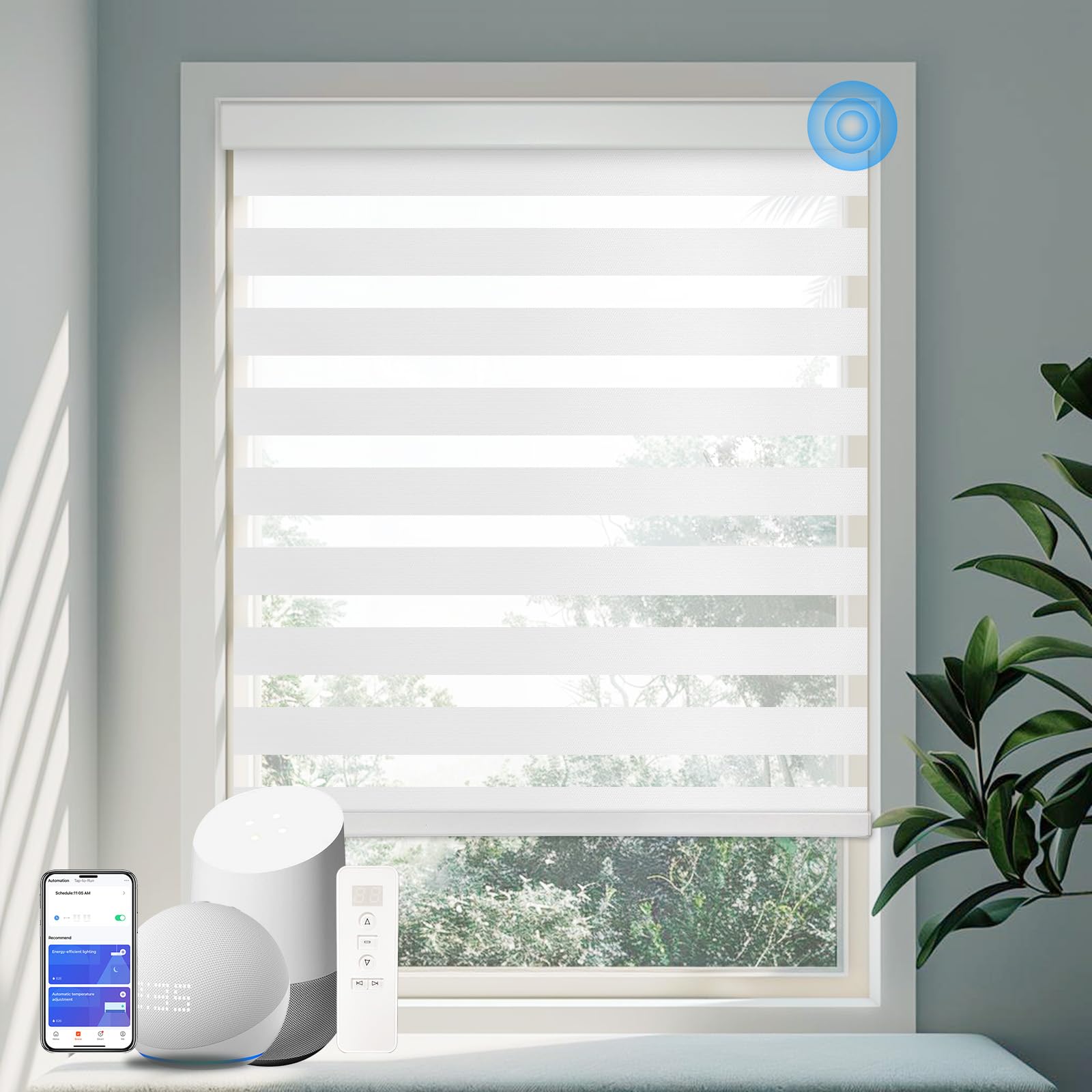 Motorized Zebra Blinds Custom Size Smart Dual Layer Shades for Windows with Remote | Assembled in USA | Electric Day and Night Privacy Light Filtering Rechargeable Quiet Motor Window Shades
