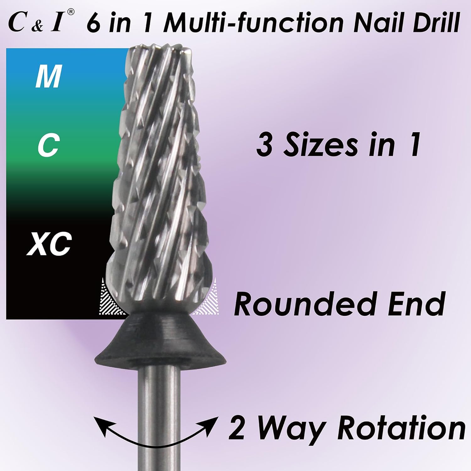 C & I Nail Drill Bit 6 in 1 Multi-Function Rounded End E File, Tungsten Steel CNC Overall Cutting, Manicure Tool for Nail Tech Quick Remove Nail Gels, Acrylic Nails (Original, Extra Coarse -XC)