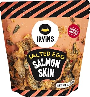IRVINS Salted Egg Salmon Skin Chips & Crisps – Premium Hand Cooked, Halal, Keto-Friendly, High Protein Snack | Dangerously Addictive | (3.3 oz, Pack of 6)