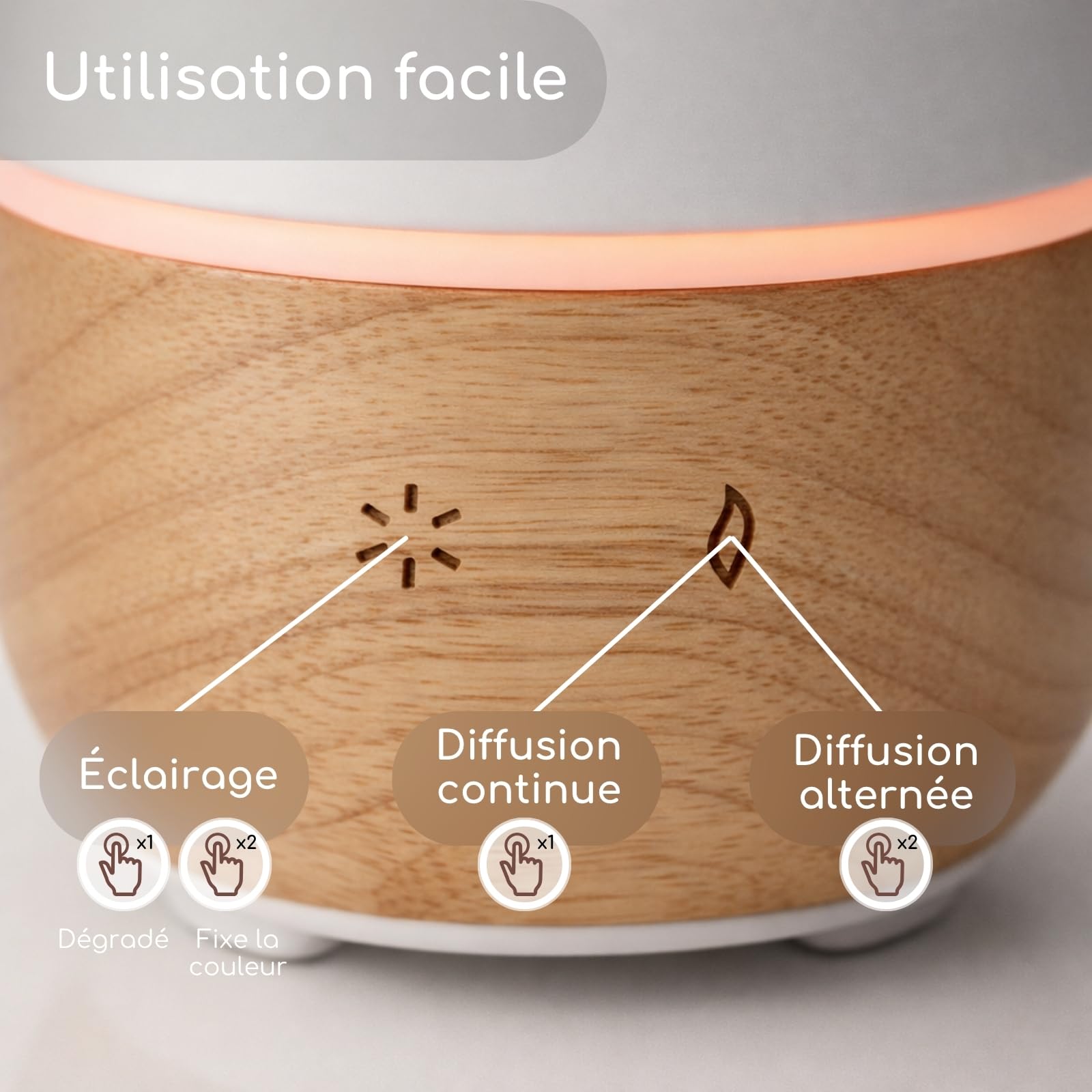 Zen’Arôme - Diffuseur d’Huiles Essentielles Ultrasonique Purisia (Jusqu’à 40 m²) - Diffusion à Froid pour l’Aromathérapie - Mode Continu ou Alterné - Éclairage Multifonction - Céramique et Bois