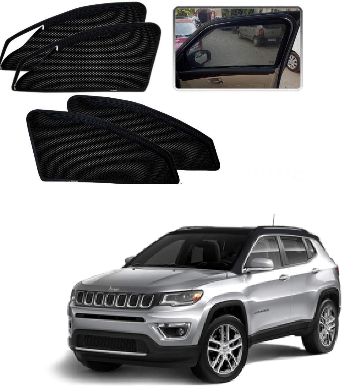 Kozdiko Zipper Magnetic Car Sunshades Curtain Set of 4 Pcs Black Color for Jeep Compass
