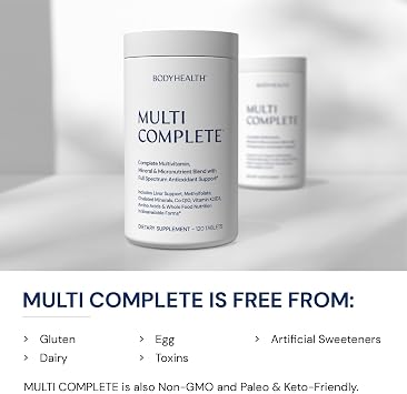 BodyHealth Multi Complete (120 Ct) Daily Multivitamin for Men and Women with Whole Foods, Minerals, Antioxidants, Organic Green Food Concentrates, and Liver Detox Extracts, Non GMO