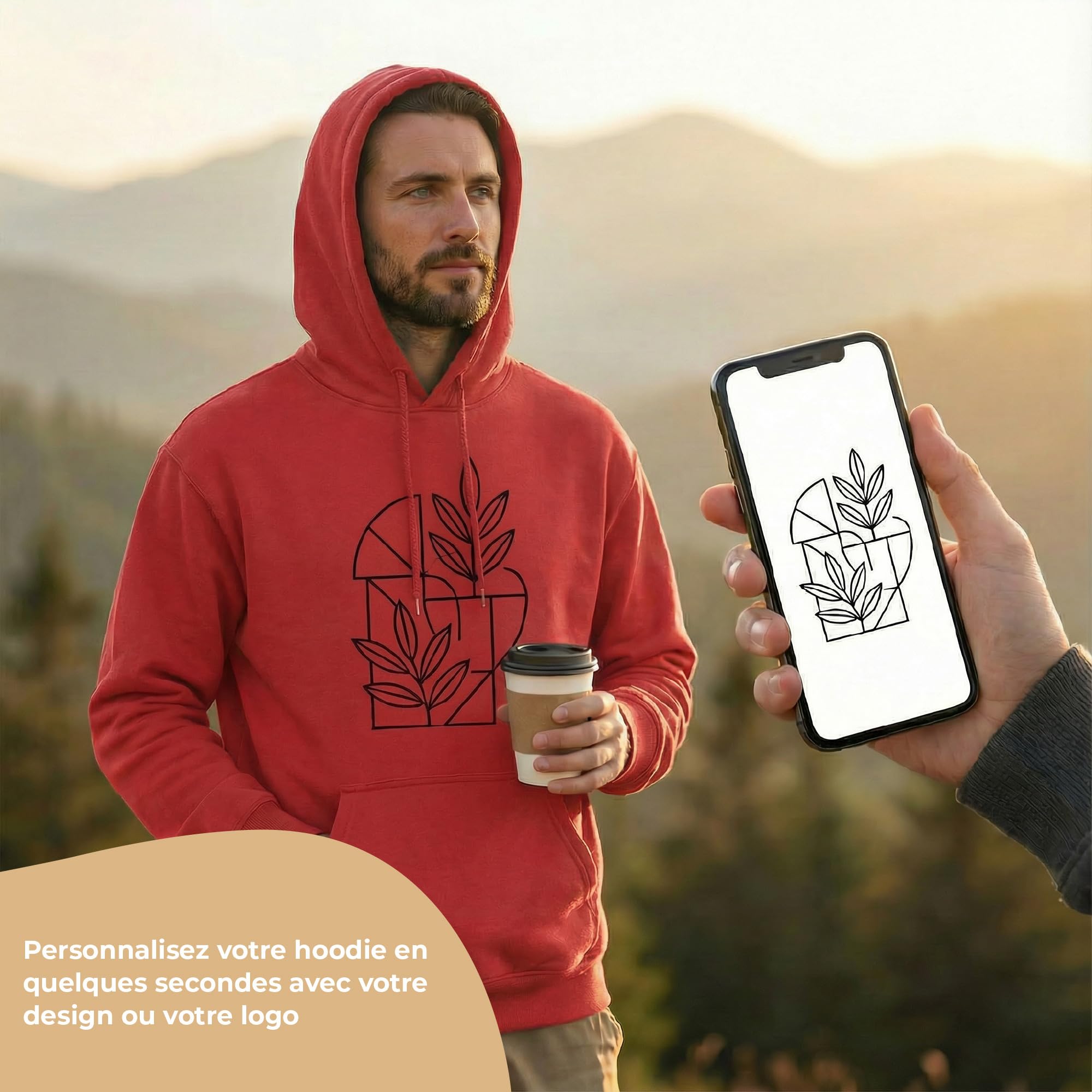 Cimpress Sweat à Capuche Homme Personnalisé, S à 2XL, Ajoutez Logo/Texte/Image, Frontale Uniquement, Idéal pour événements