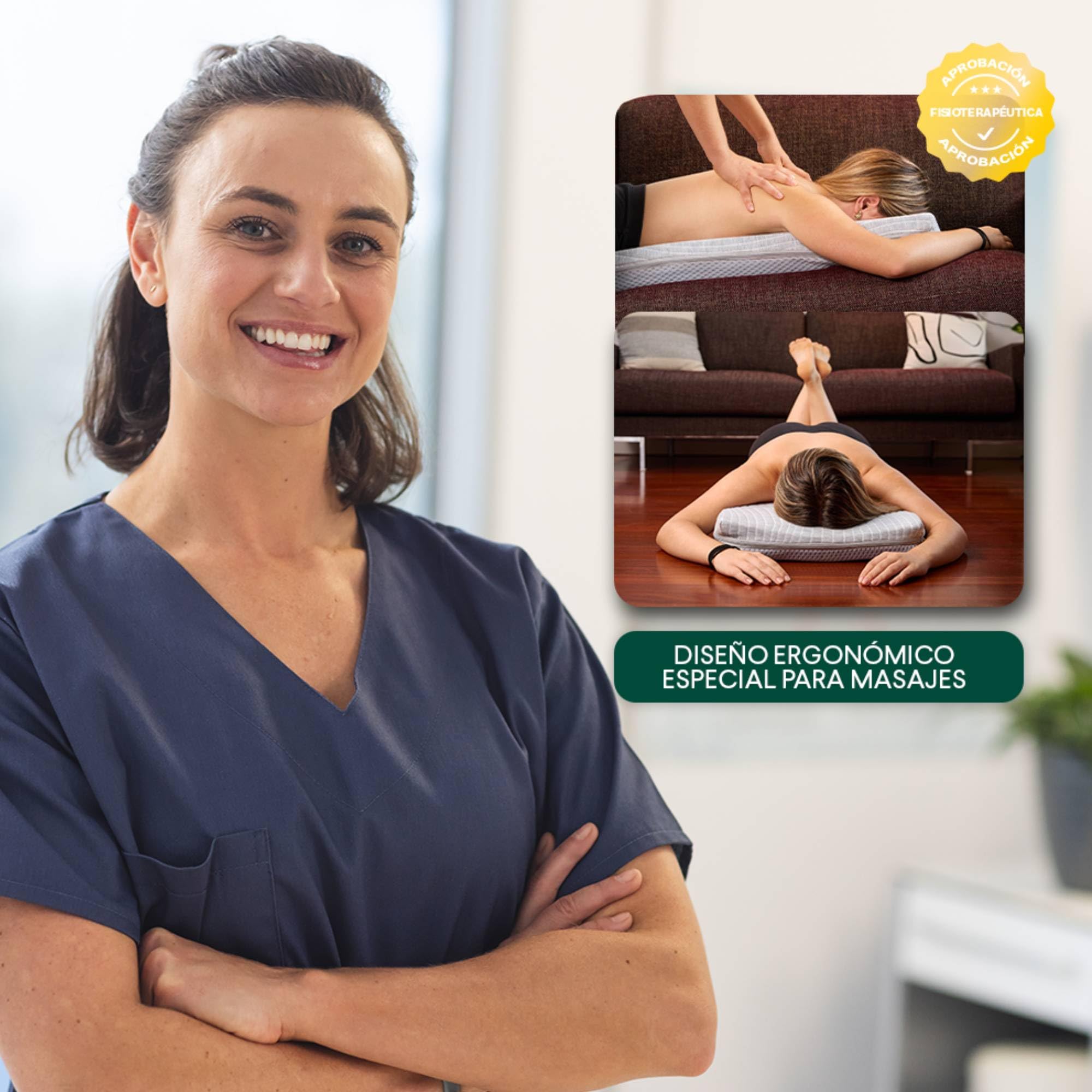 Colchón de Masaje Cervical, Espalda y Lumbar con Hueco Facial ergonómico – Respira Boca Abajo – Espuma Firme, Funda Lavable – Incluye Aceite Masaje 100 ml